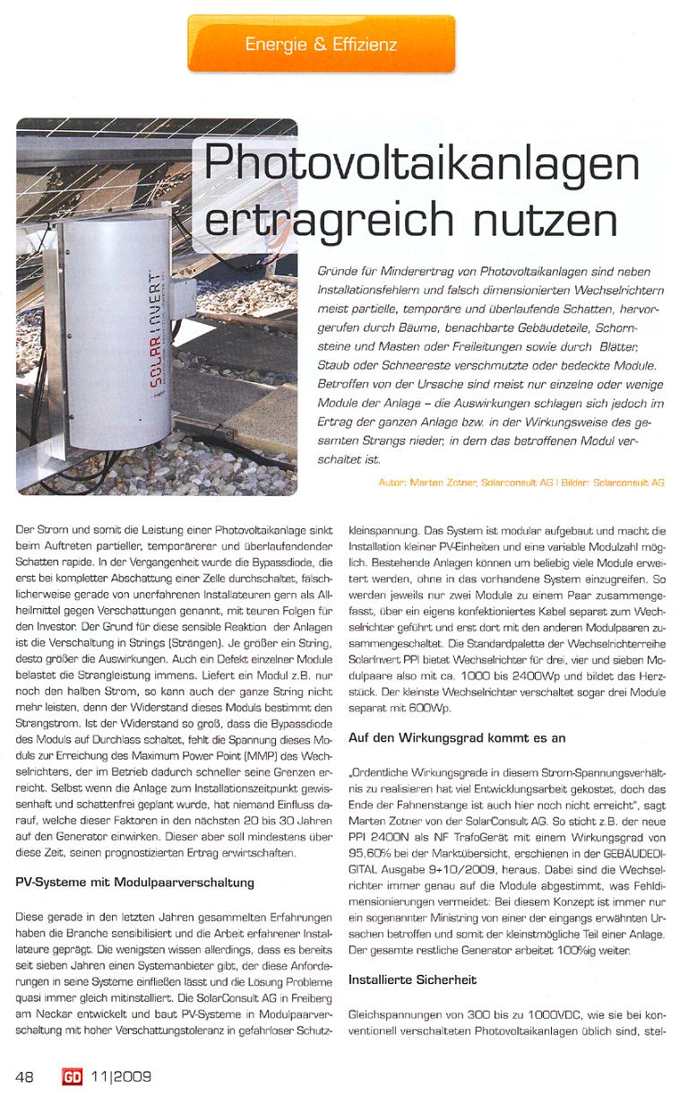 Artikel in Geb&auml;ude Digital &uuml;ber  Photovoltaik von Solarconsult und Solarinvert
