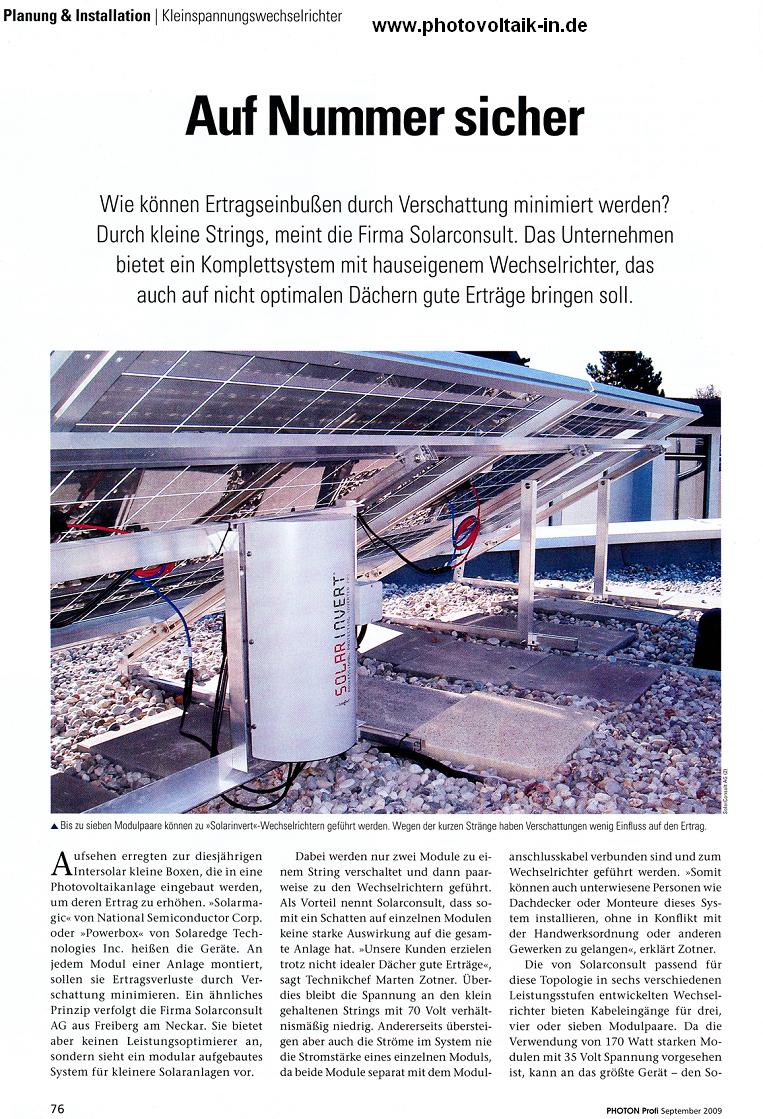 Bericht &uuml;ber Solarinvert von Solarconsult in Photon Profi
